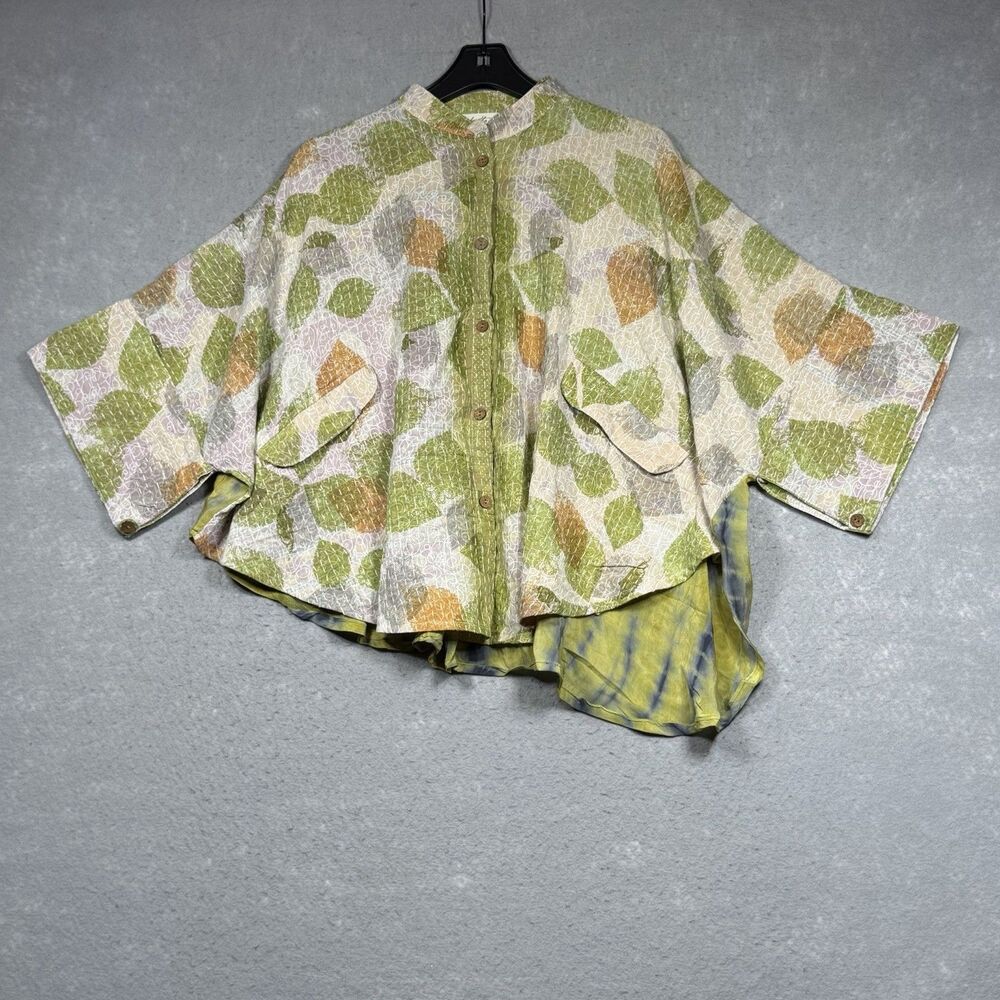 Kantha Bae Button Up Blouse Women’s One Size Green Tunic Boho Hippie